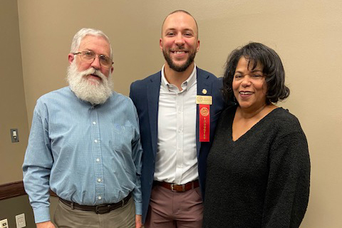 (2023): Nate poses with his parents at his induction into the Springfield, Illinois Sports Hall of Fame.